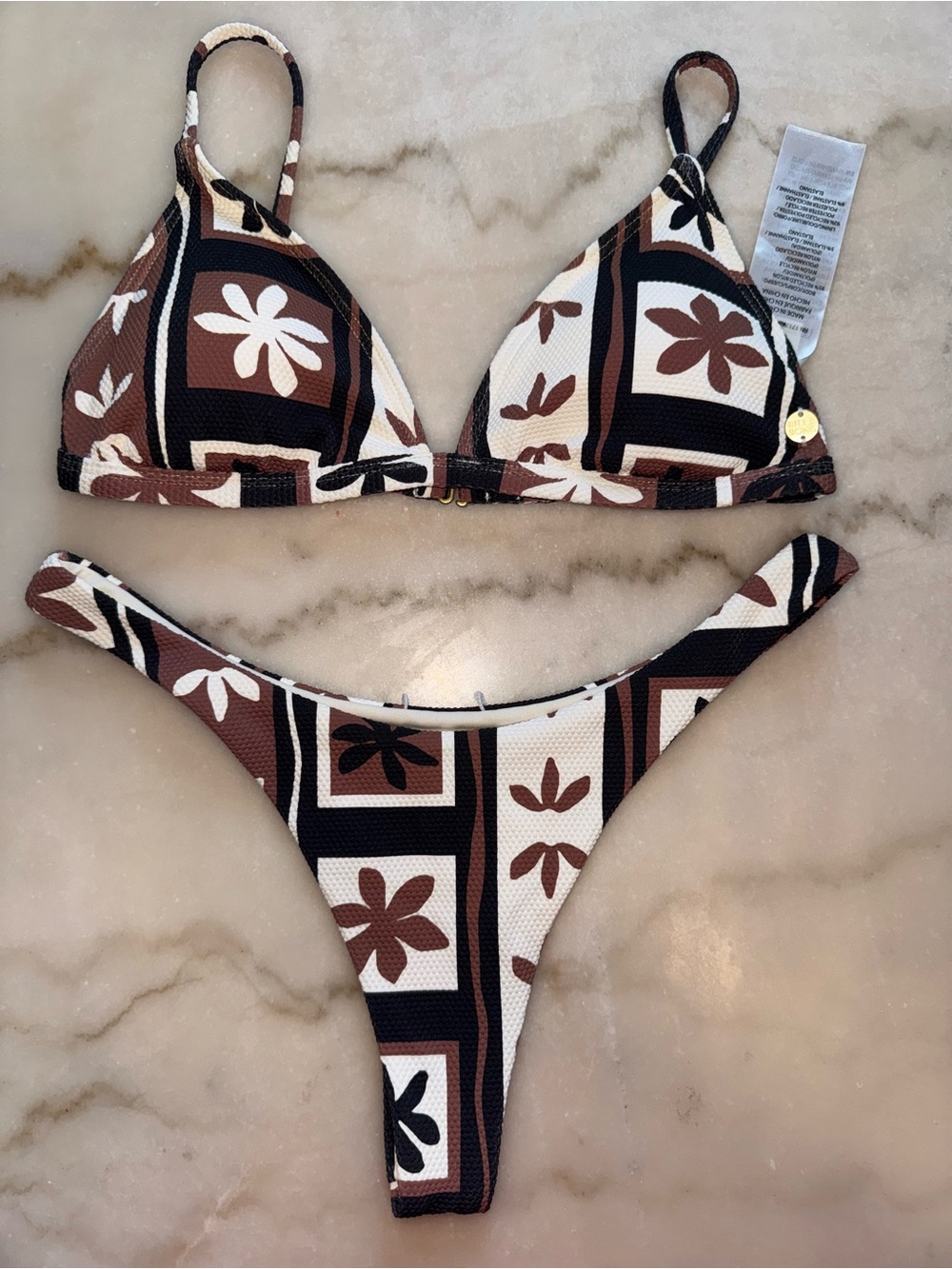 Billabong Brown Black White Floral Thong Bikini